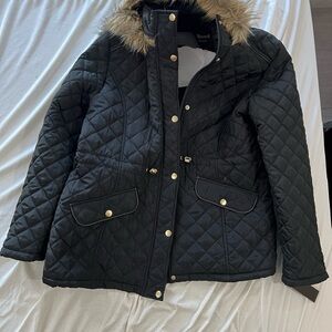 Jason Maxwell Quilted Black Puffer with Faux Fur Trim